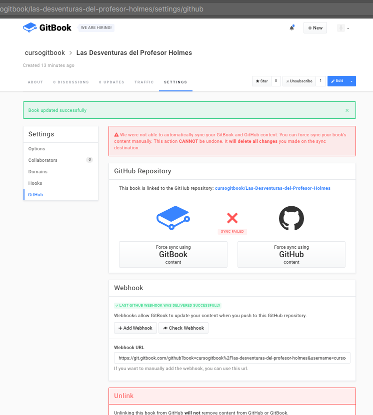 Synchronizing GitHub repo with GitBook