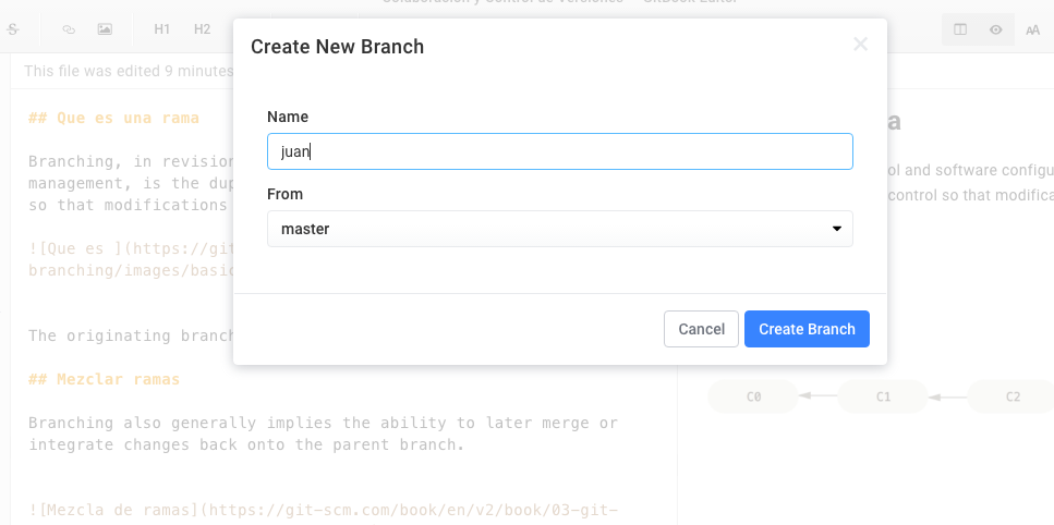 Creación de una rama a partir de otra